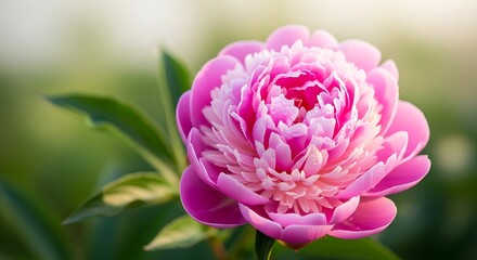 Close-up of a Beautiful Pink Peony Flower in Full Bloom.