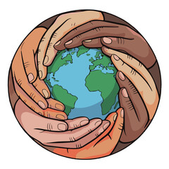 Hands Around the World: Unity, Diversity & Global Care Illustration