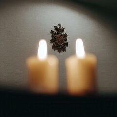 Soft Candlelight with Blurred Crest in Background for Cozy Atmosphere