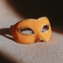 Colorful Orange Mask with Gold Trim on Soft Background