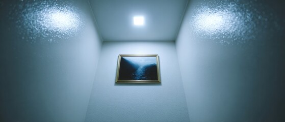 Serene Gallery Space with Artwork and Ambient Light Effects