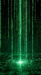 Digital Rain - A Stream of Binary Code in Green.