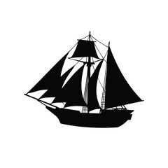 Silhouette of a Majestic Tall Ship Sailing the Ocean Waves Freely, sailboat silhouette vector illustration
