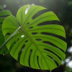 Monstera Leaf Close-Up - A Study in Green and Texture.