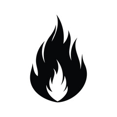 Black flame design illustration evoking heat, danger, and passion on white background, single flame icon silhouette vector illustration