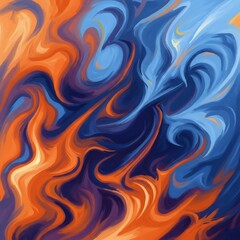 Obraz premium Abstract Dance of Fire and Ice - A Dynamic Fluid Art Composition.