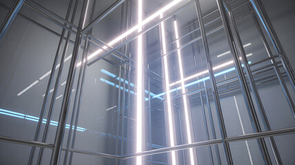 Abstract technological grid structure with neon lights