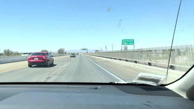 Video from the car window as we crossed the Columbia River from Arizona to California.
I-10 across the Colorado River to the California checkpoint.