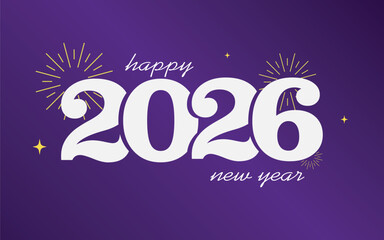 2026 typography with colorful fireworks and elegant purple background for festive new year celebration design