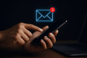 Message reminder concept. Email inbox, new email notification, email message and newsletter. Email notification on smartphone.