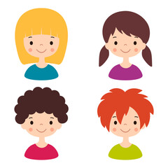 Children faces vector set. Cute kids cheerful avatars isolated on white background