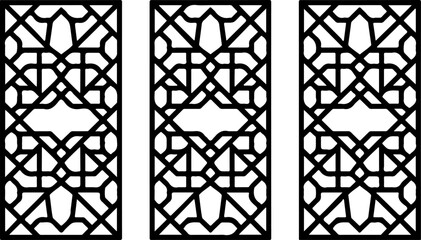 3 rectangular panels with arabic geometric laser cut pattern