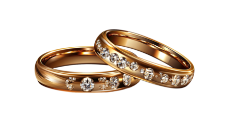 Two golden rings, one slightly overlapping, set with sparkling gemstones