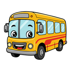 Cute School Bus Cartoon Character Smiling