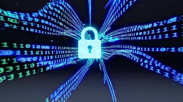 Dynamic video concept of flowing binary code in a digital tunnel. Captured from a first-person perspective, creating an immersive tech experience. Live desktop wallpaper.