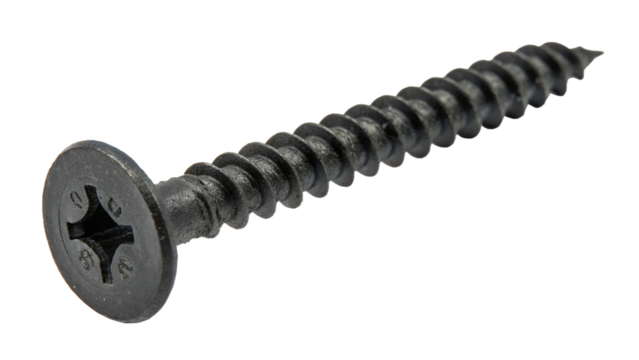 Black drywall screw isolated on transparent background