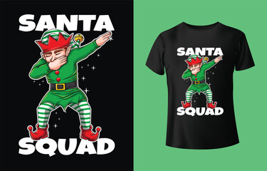 Festive santa squad elf dabbing with christmas tree lights and festive t shirt design