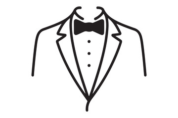 Symbol service dinner jacket bow Tuxedo concept Tux sign Butler gentleman idea Waiter suit icon. one line Icon drawing with white background