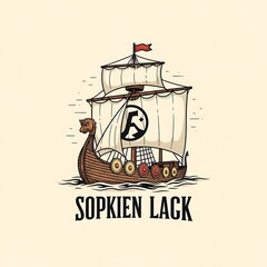 Sopkien Lack Viking Ship Illustration with Distinctive Sail Emblem.