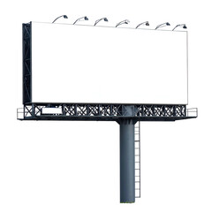 Obraz premium A blank, tall rectangular sign held by a concrete pillar, lit with overhead lights, isolated