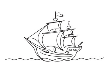 Pirate boat ship. one line Icon drawing with white background