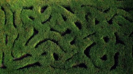 Intricate maze design in green grass.