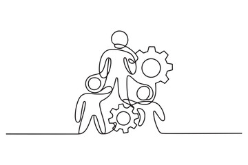 people and gears icon. one line Icon drawing with white background