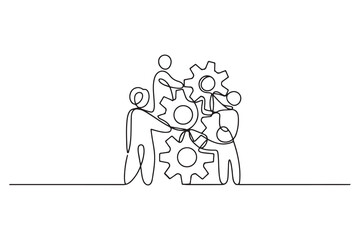 people and gears icon. one line Icon drawing with white background