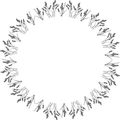 Flourish frame with monochrome elements. Trendy botany graphic template. Grass empty frame box