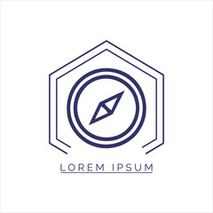 Hexagonal compass emblem with text navigation direction