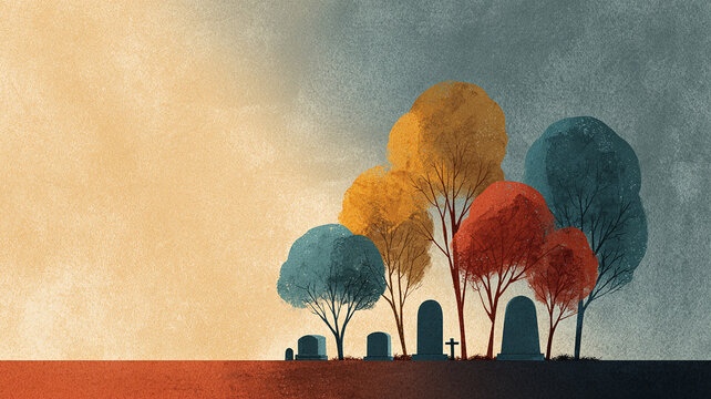 Abstract Autumn Landscape with Colorful Trees