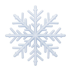 A stylized, symmetrical snowflake with six points, rendered in shades of blue and white