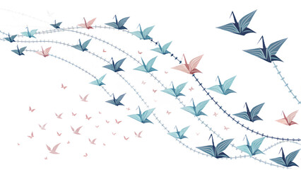 Folded Paper Crane Garland PNG – Delicate Origami Streamer Decoration with Transparent Background