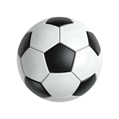 Fototapeta premium Classic soccer ball, black and white panels, centered on a black background