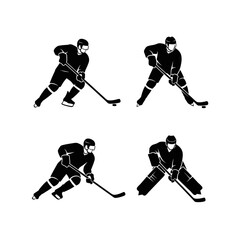 Obraz premium Hockey Player Icon Set Displaying Various Actions in Black Silhouette 