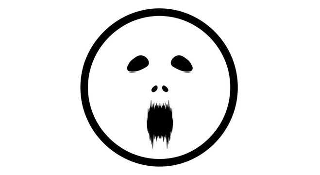 Spooky screaming face emoticon, perfect for Halloween designs and scary themes, a simple minimalist graphic with a ghostly vibe and vector origins.