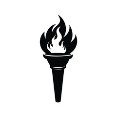 Stylized illustration of a burning torch with a black silhouette design, torch flame icon silhouette vector illustration