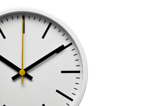 White wall clock with black frame isolated on dark background