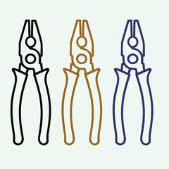 Three pliers black brown blue tools