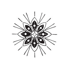 Radiant gem mandala silhouette on white background