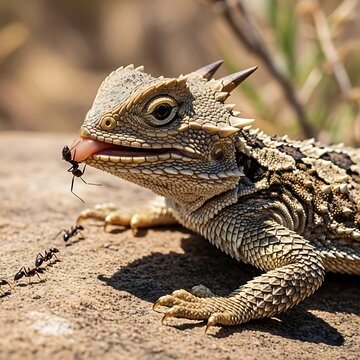 Thorny Devil Lizard Eating Ants in Australian Outback.