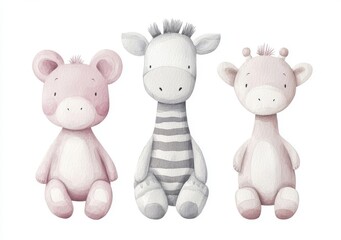 Obraz premium The collection includes watercolor illustrations of safari animals accompanied by balloons