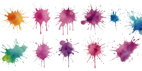 Set of watercolor circles brash multicolored. watercolor on white background. colorful watercolor vector design and transparent background