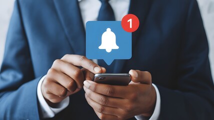 New notification concept. Man using smartphone with notification messages, incoming message reminders.