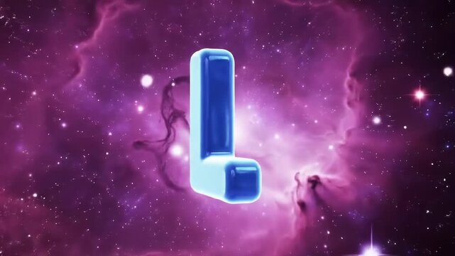 Blue 3D letter L floating in a purple nebula, a cosmic monogram background