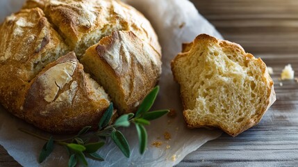 Round Irish soda bread with cross-shaped cut on ceramic plate  