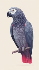 Obraz premium Elegant African Grey Parrot Perched on a Branch, Detailed Illustration.