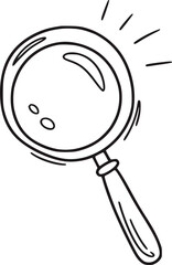 Black and white line drawing of a magnifying glass search discovery