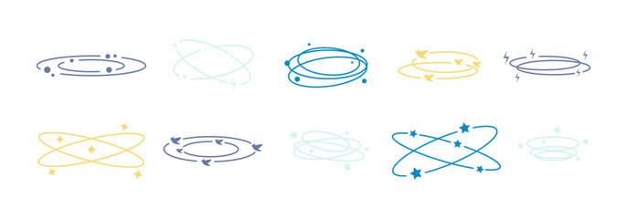 Plakat Simple dizzy lines icons. Headache, vertigo or illness symbols. Feelings spinning lines with birds, stars, lightnings. Dizziness vector signs