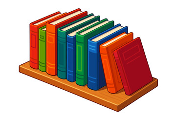Naklejka premium Colorful Bookshelf Illustration. Isometric vector illustration set Bookshelf with Novels: wooden shelf holding books of various